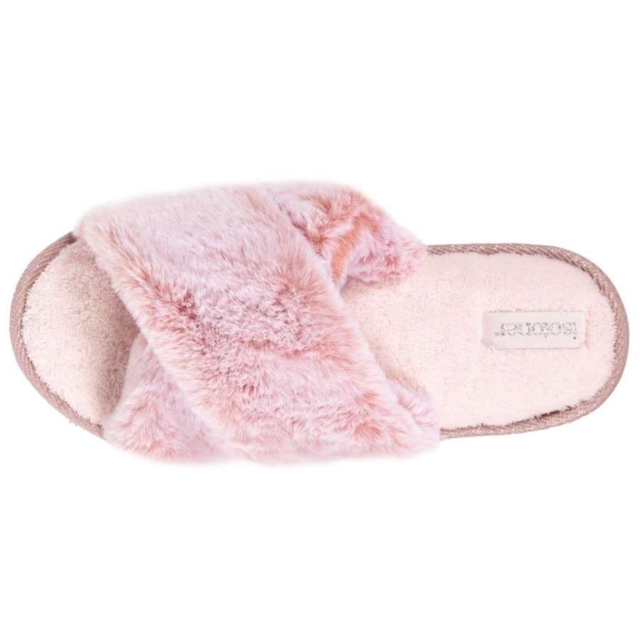 Femme Isotoner | Chaussons Sandales Femme Fausse Fourrure Rose