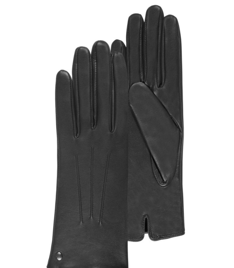 Femme Isotoner | Gants Femme Tactiles Cuir 3 Baguettes Noir