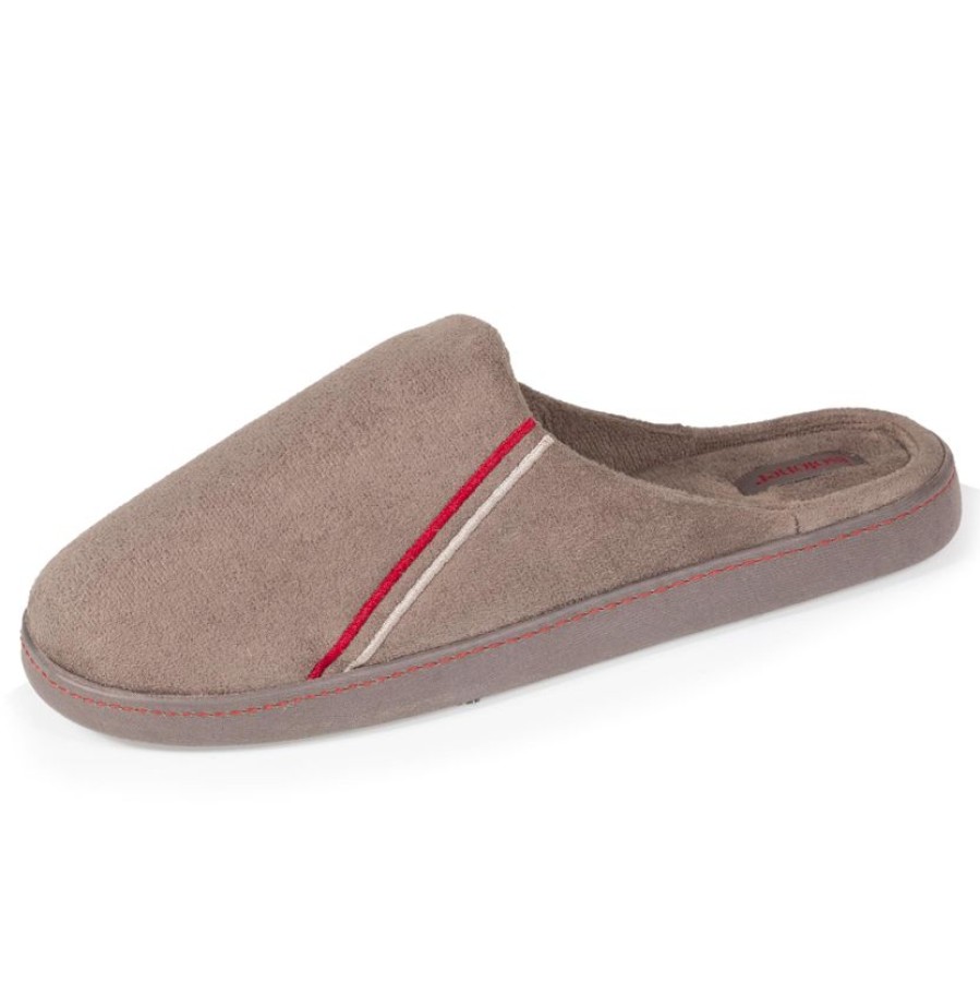 Homme Isotoner | Chaussons Mules Homme Taupe Brodees