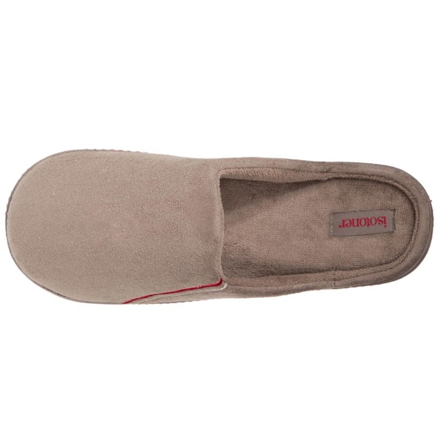 Homme Isotoner | Chaussons Mules Homme Taupe Brodees