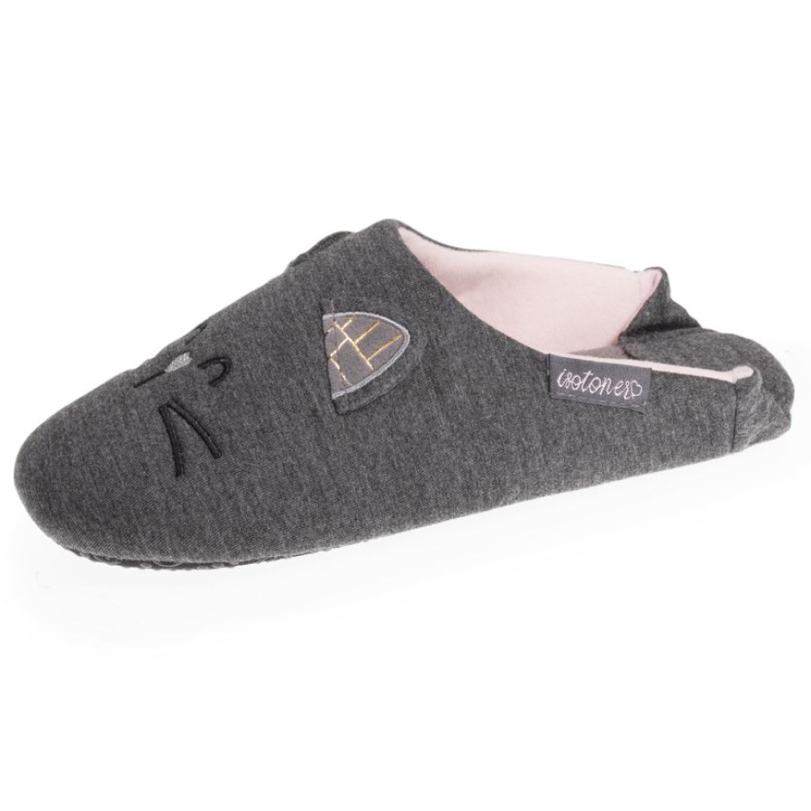 Femme Isotoner | Chaussons Babouches Femme 3D Gris Chine Fonce