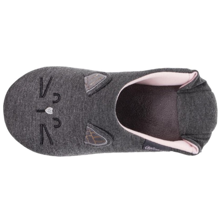 Femme Isotoner | Chaussons Babouches Femme 3D Gris Chine Fonce