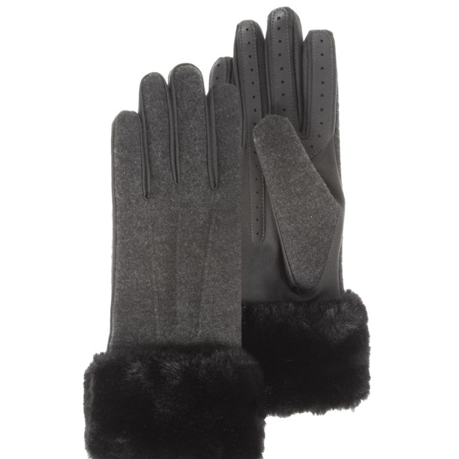 Femme Isotoner | Gants Femme Tactiles Bord Fourrure Gris