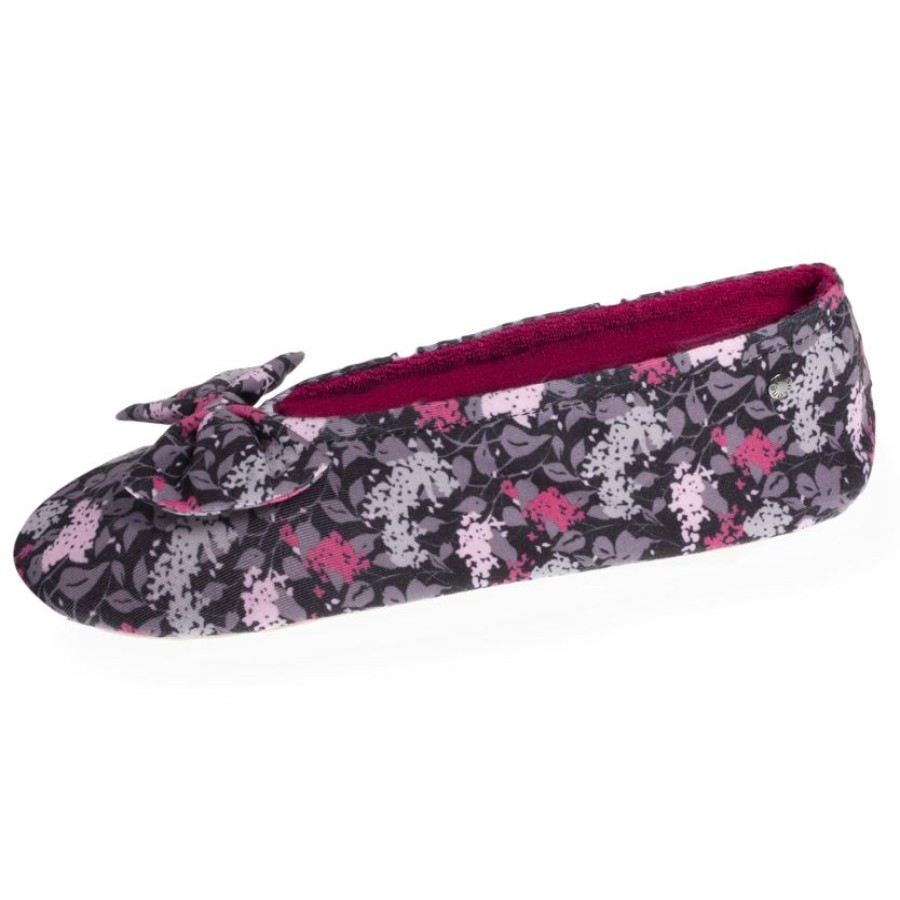 Femme Isotoner | Chaussons Ballerines Femme Grand Noeud Fleurs