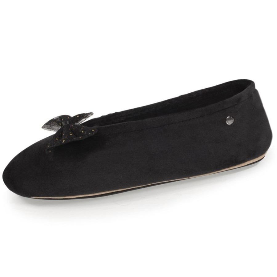 Femme Isotoner | Chaussons Ballerines Femme Noeud Precieux Noir