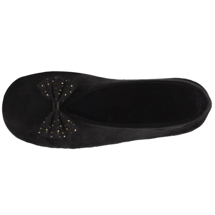 Femme Isotoner | Chaussons Ballerines Femme Noeud Precieux Noir