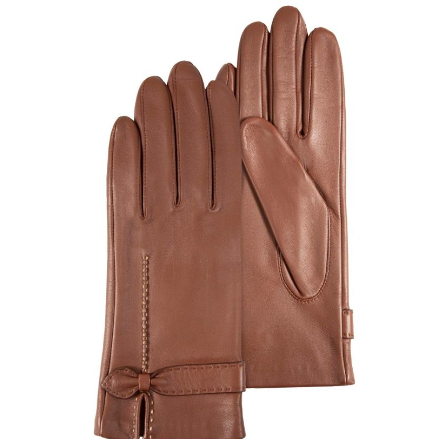 Femme Isotoner | Gants Femme Cuir D'Agneau Noeud Cognac