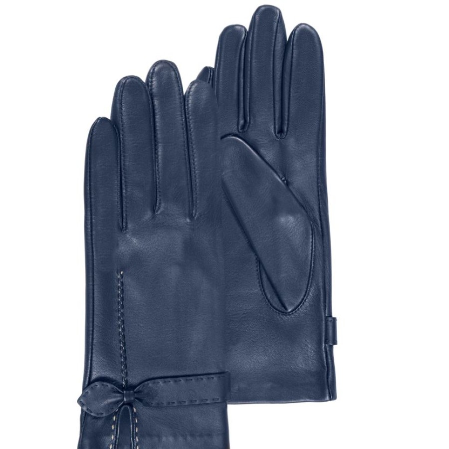 Femme Isotoner | Gants Femme Cuir D'Agneau Noeud Marine