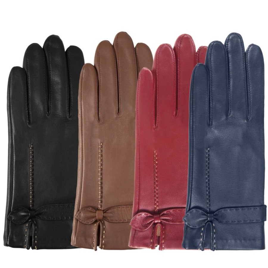 Femme Isotoner | Gants Femme Cuir D'Agneau Noeud Marine