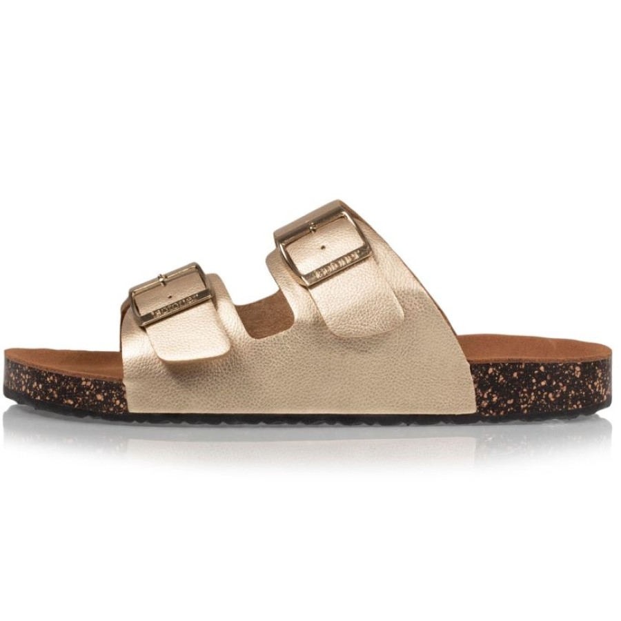 Femme Isotoner | Mules Sandales Femme Double Bride Dore