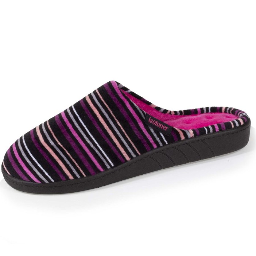 Femme Isotoner | Chaussons Mules Femme Rayures Fuschia