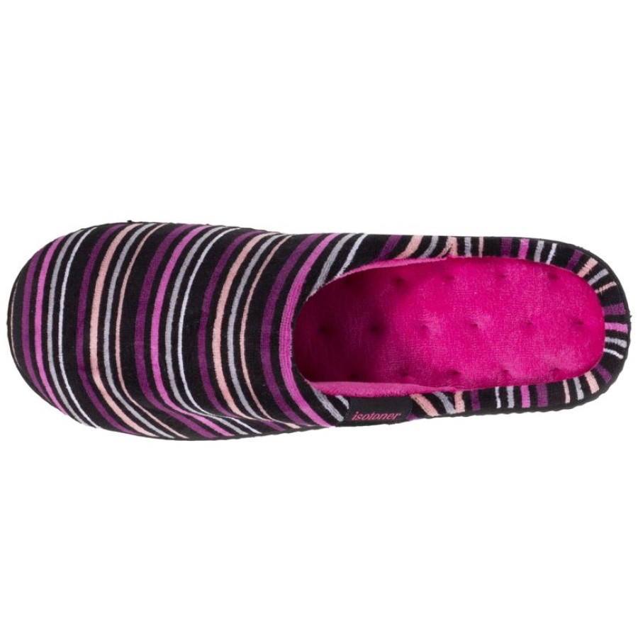 Femme Isotoner | Chaussons Mules Femme Rayures Fuschia